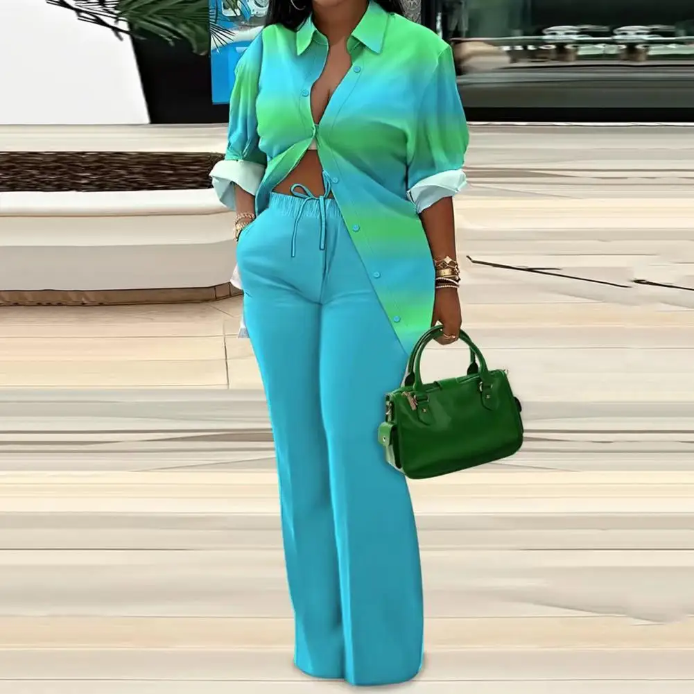 Женская рубашка брюки костюм с отложным воротником и длинными рукавами