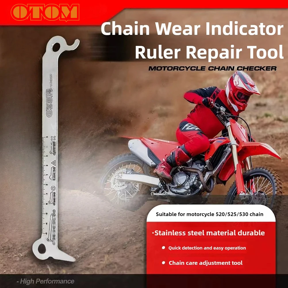 OTOM индикатор износа цепи мотоцикла, линейка, инструмент для ремонта, измерительный прибор для велосипедной цепи из нержавеющей стали, диаметр винта