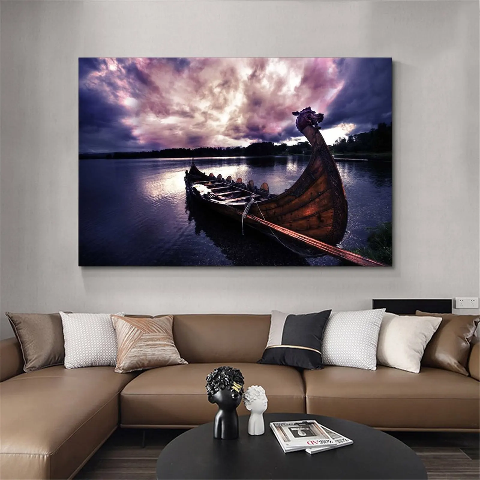 Викинги лодки Ozero Nebo Tuchi холст художественный плакат и Настенная картина печать