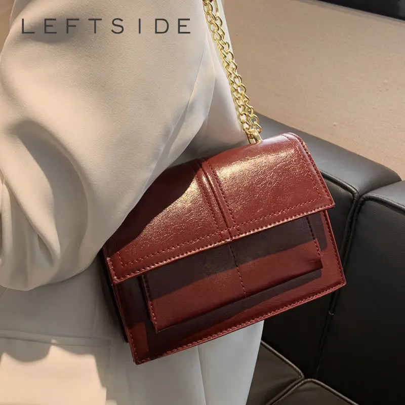 

LEFTSIDE Small PU Leather Flap Bags for Women 2022 Hit Trend Female Branded Trending Chain Crossbody Handbags and Purses