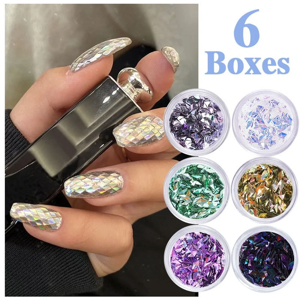 

1 Boxes 3D Mermaid Sequins Nail Glitter Flakes Mixed Mirror Hexagon Spangles Slices Paillette Nail Art Decorations