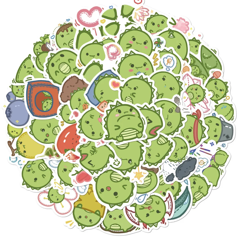 

10/30/50PCS Cartoon Cute Green Little Dinosaur Sticker Suitcase Laptop IPad Skateboard Journal Waterproof Sticker Wholesale