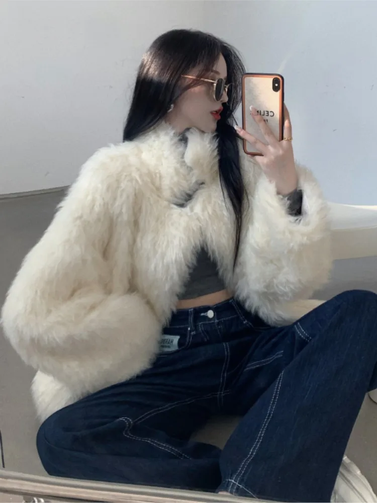 Winter Coat For Women Long Sleeve Fluffy Cardigan Faux Fur Coat High-Quality Luxury Korea Clothes Autumn Outwear Streetwear