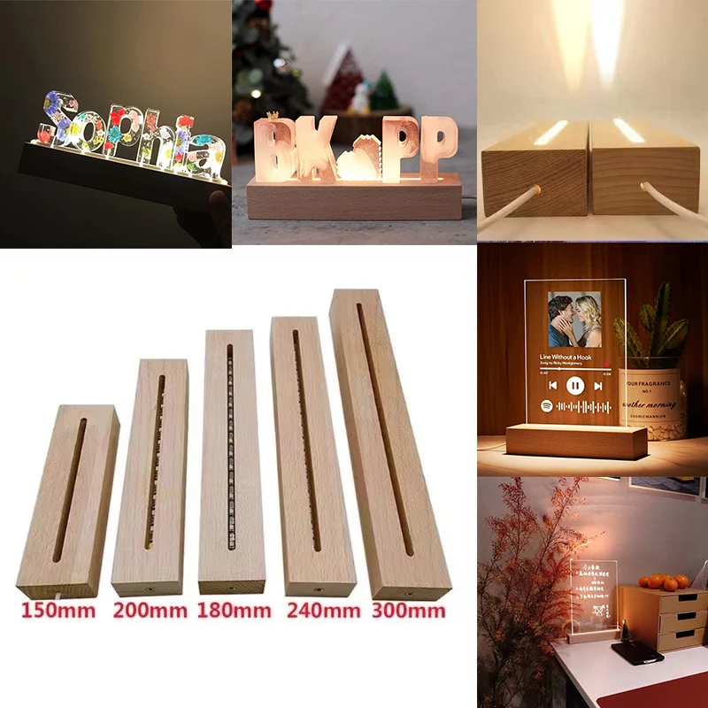 10PCS Lamp Base Led in Bulk for Resin Long Wood 3D Acrylic Lamp Display Holder Stand with Warm White RGB Led Lights USB Powered