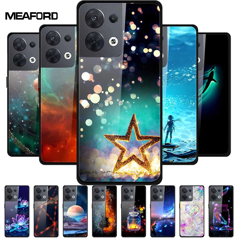 

Для Oppo Reno8 чехол Reno8 Pro закаленное стекло защитный Жесткий задний чехол для Oppo Reno 8Pro + Чехол Мягкий Бампер Reno8 PGBM10 Coque