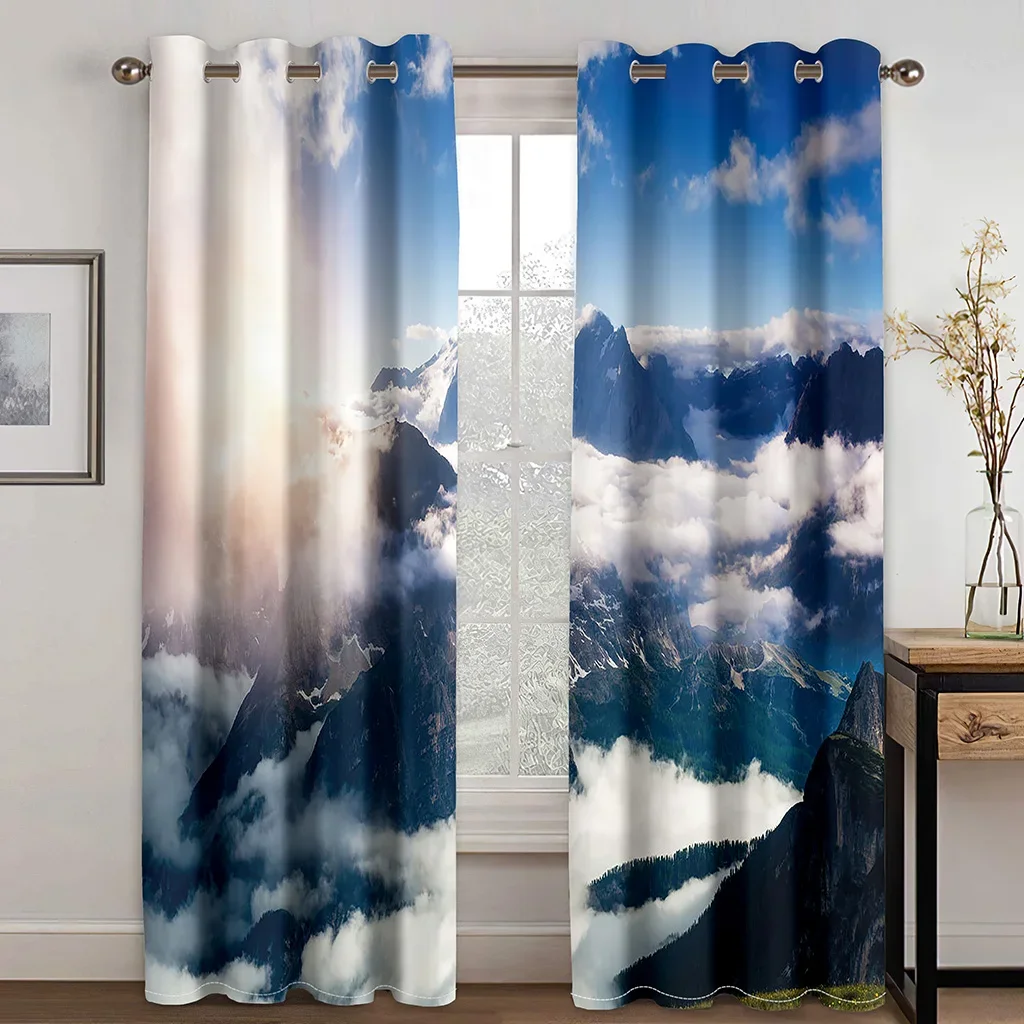 Занавески на тонкие окна с изображением неба облаков арктического Авроры 2 шт.