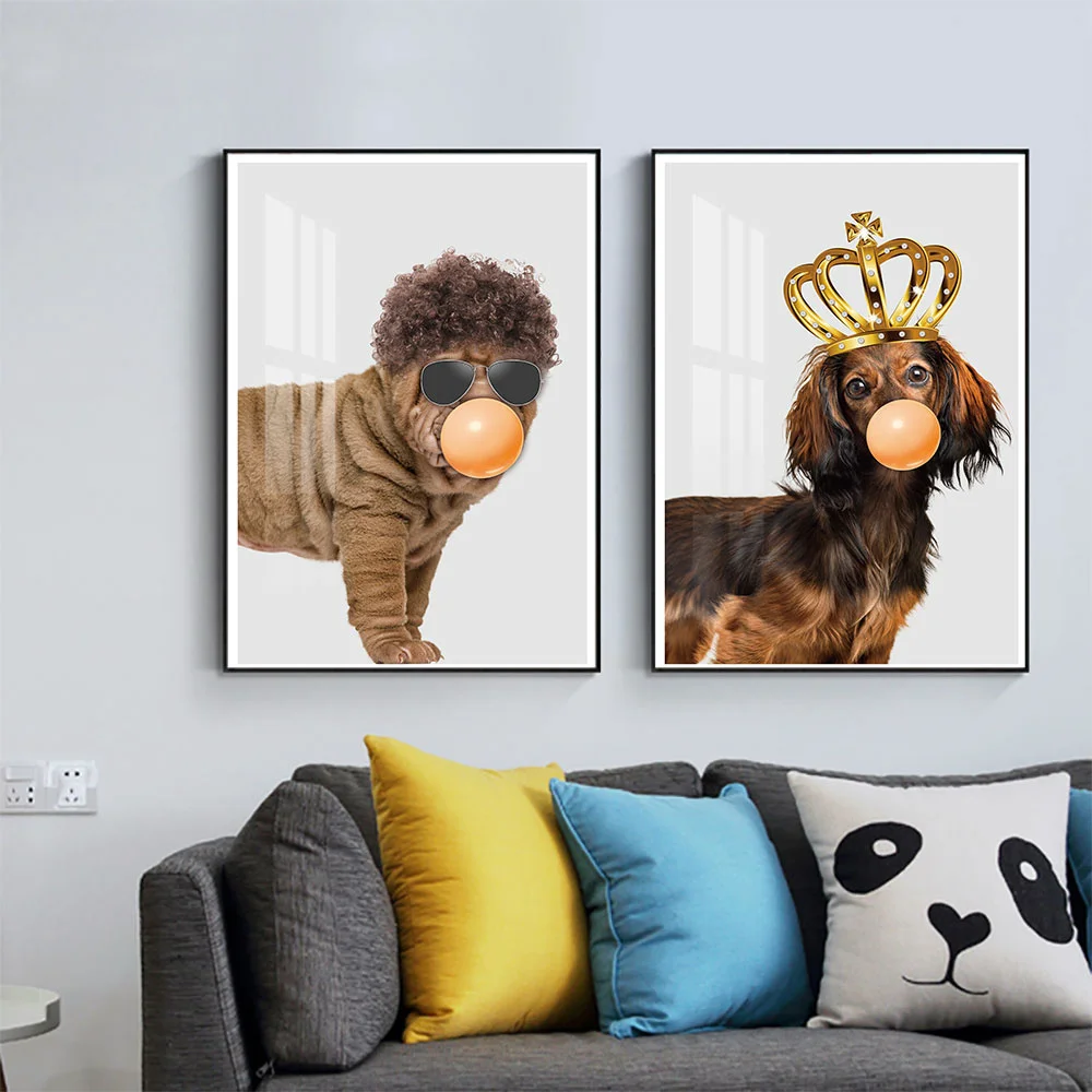 

Custom Canvas Posters Cute Pet Animals Blow Bubbles Nordic Silk Fabric Modern Party House Decor Poster Room#211217-29