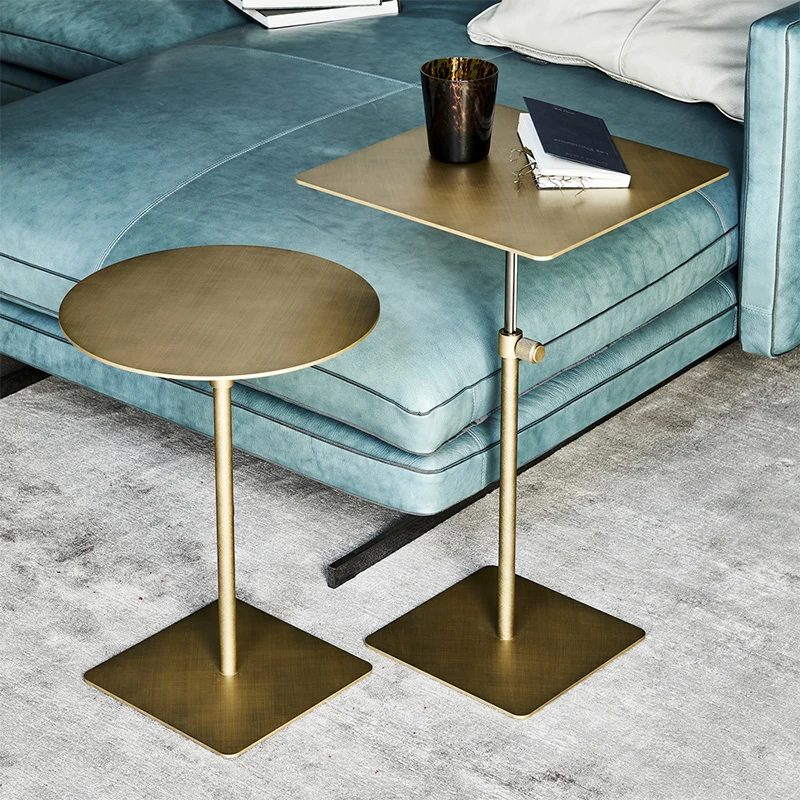 

new design gold side table golden stainless steel round side table liftable stainless steel sofa table mesa centro furniture HY