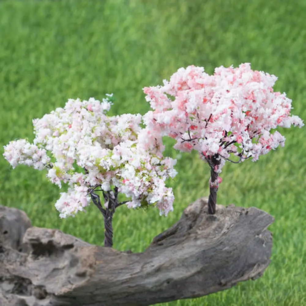 

2PC Plastic Mini Simulation Trees Sakura Miniatures Succulent Plants Setting For Garden Desk Home Decoration Little Peach Tree