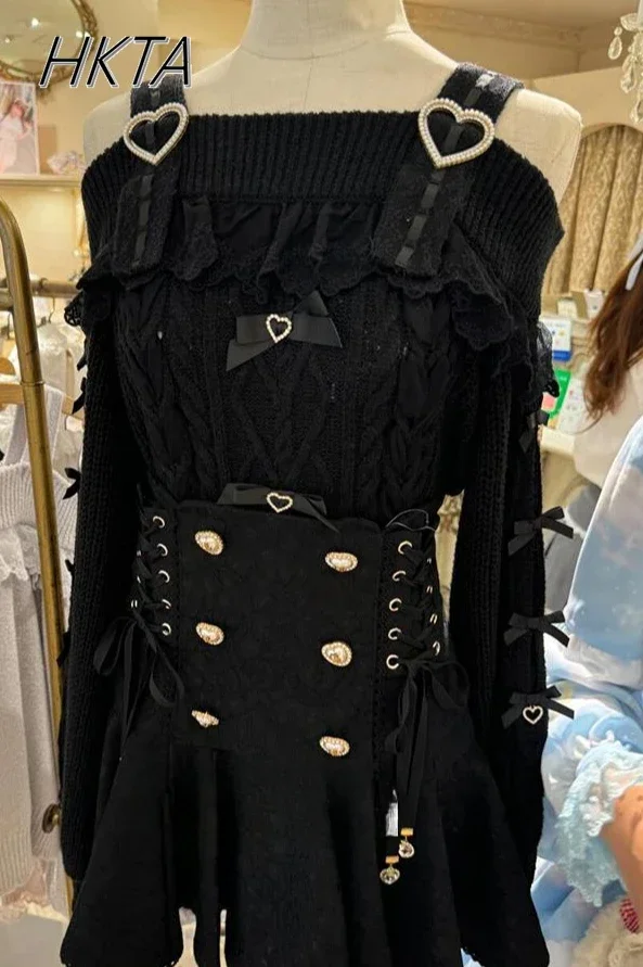 Японский свитер Liz нишевый в стиле Лолиты для девочек милый бант кружевной с