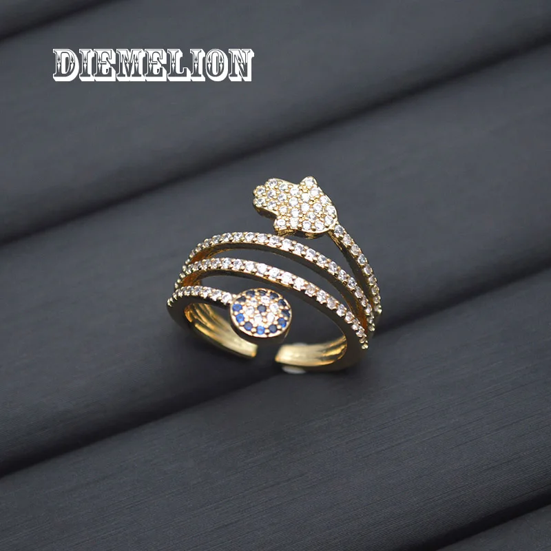 Роскошные золотистые регулируемые женские кольца в виде хамзы с голубым глазом