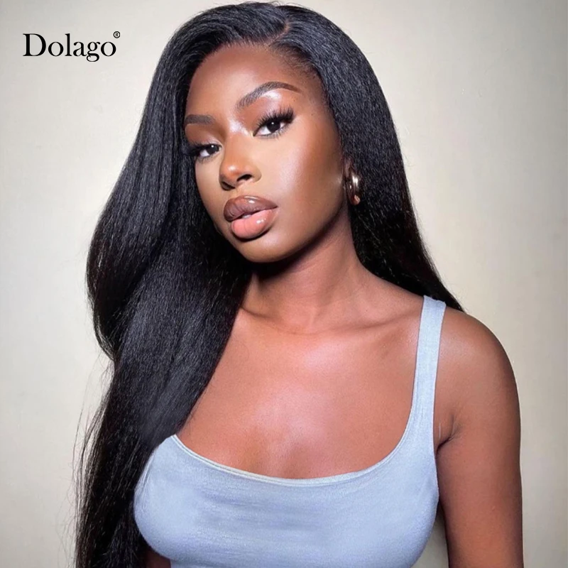 Kinky Straight C Part Lace Front Human Hair Wigs For Women Black Brazilian Virgin Hair Italian Coarse Yaki Short Bob Wigs HD