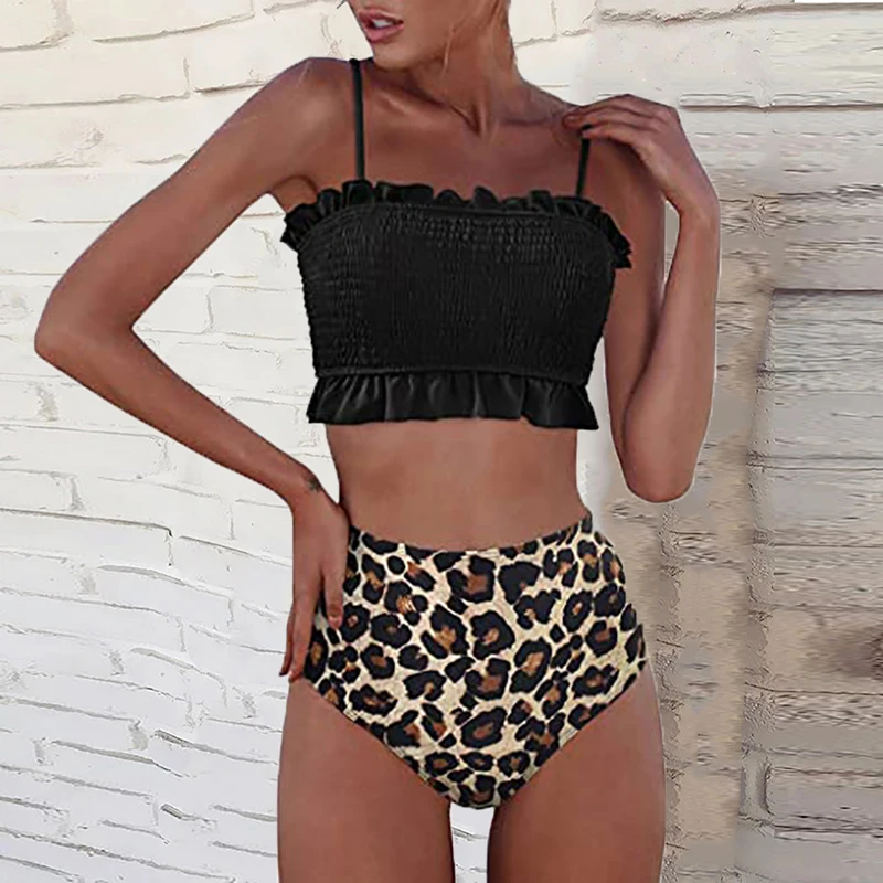 

Bikinis Push Up Swimsuit Women Ruffle Bikinis Set Bathing Suit Female Leopard Beachwear Biquini High Waist Swimwear Women 2022