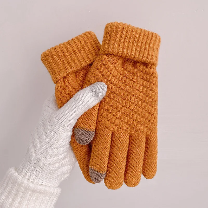 

Новые зимние теплые вязаные перчатки с пальцами для сенсорного экрана для женщин и мужчин, толстые непромокаемые варежки из искусственной шерсти, лыжные перчатки для улицы