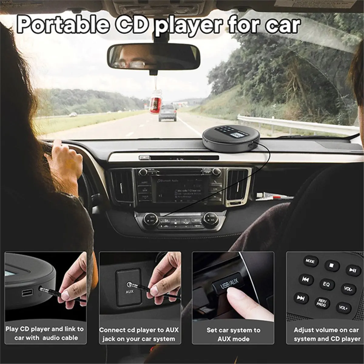 Фото Портативный Bluetooth-плеер DTC5 с динамиками, перезаряжаемый CD-плеер/проигрыватель компакт-дисков с наушниками №1
