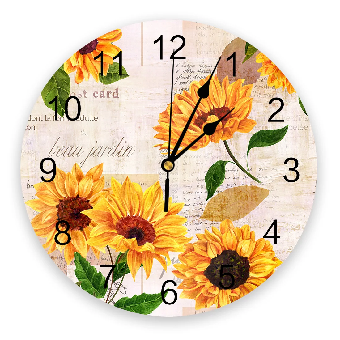 

Декоративные круглые Настенные часы «подсолнухи» в стиле ретро, дизайнерские не тикающие, с арабскими цифрами, большие для спальни, ванной ...