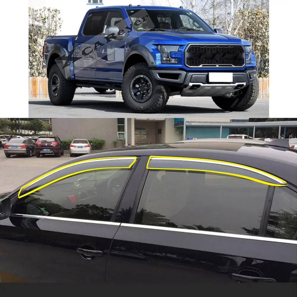 Car Styling Sticker Plastic Window Glass Wind Visor Rain/Sun Smoke Guard Vent Awnings For Ford F150/RAPTOR 2015-2021