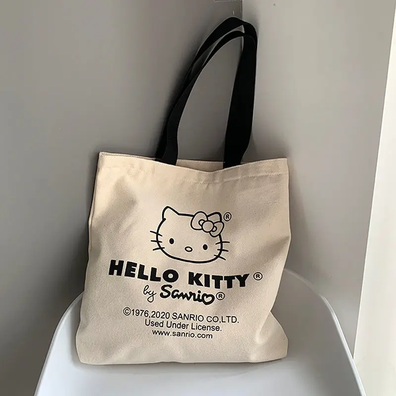

Kawaii Sanrios Shoulder Bag Hellokittys Cartoon Cute Simple Canvas Anime Portable Large Capacity Schoolbag Girl Birthday Gift