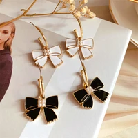 retro french style small fragrance temperament bow earrings glaze enamel pearl 925 silver needle earrings pendant female