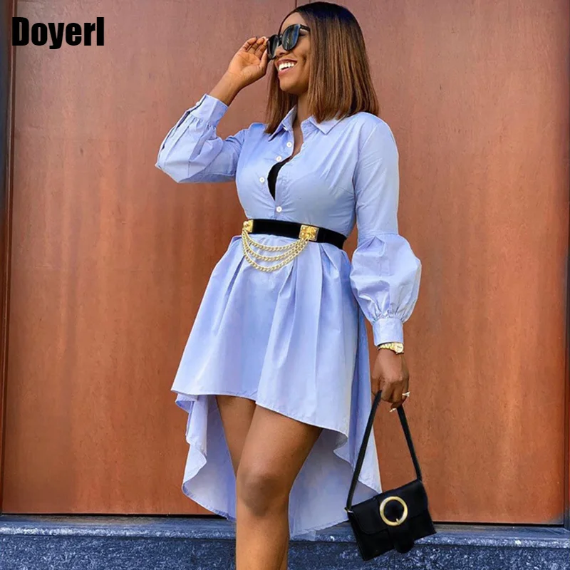 Платье-рубашка женское асимметричное с длинным рукавом до колена на пуговицах