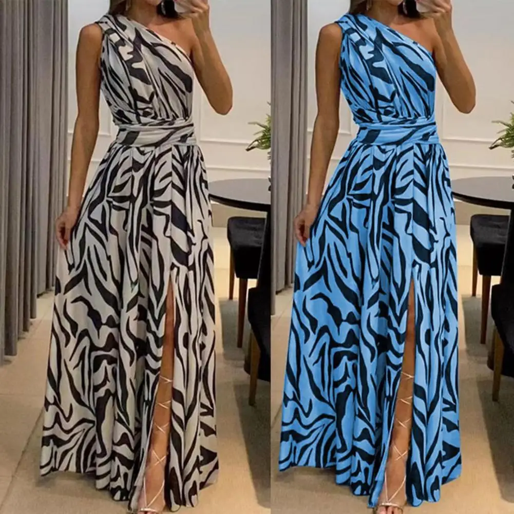 

Maxi Dress Stunning One Shoulder A-line Maxi Dress Vibrant Print High Waist Elegant Split Hem for Women's Summer Prom Party