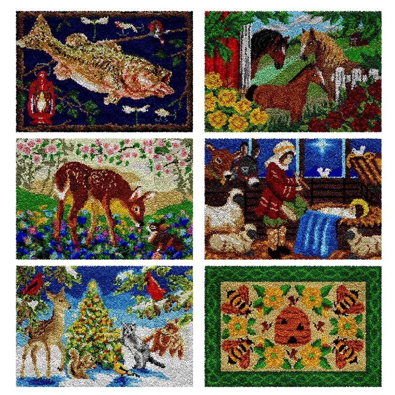 

crochet cross stitch 러그 latch hook kit plastic canvas crafts diy bag Knit hook rug Carpet latch hook animals large size crochet