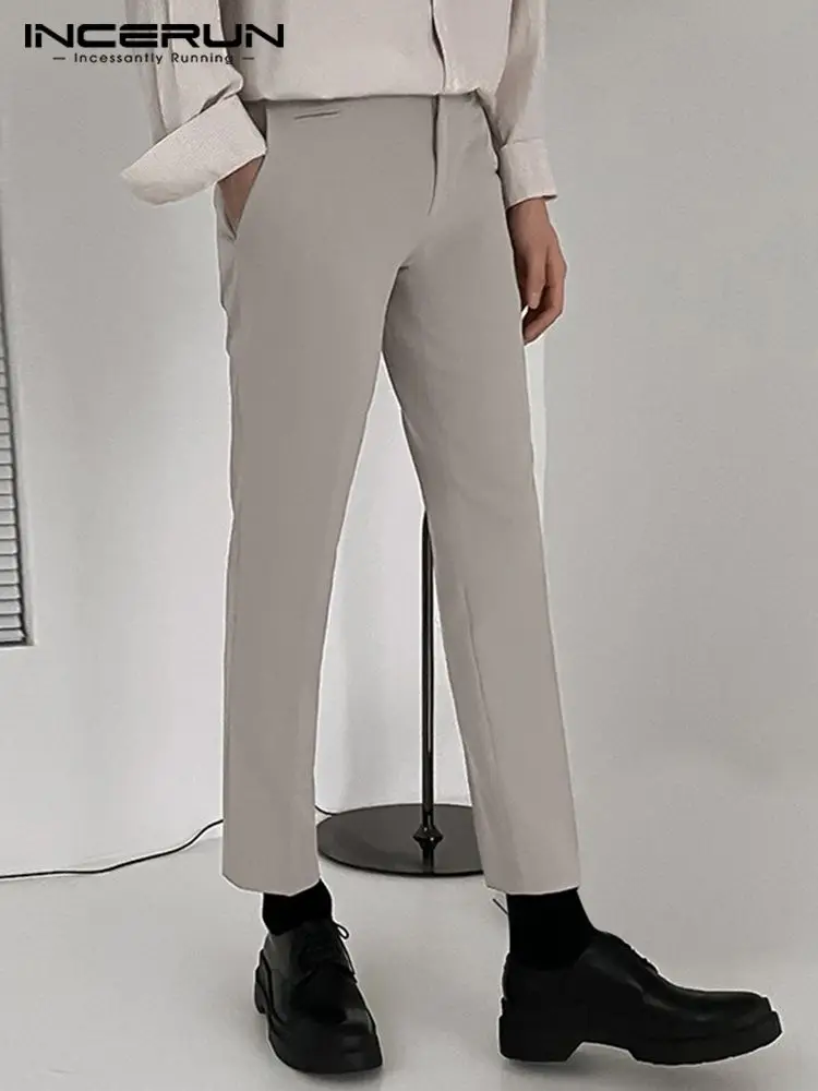 

INCERUN Men Pants Solid Color Joggers 2022 Korean Style Fashion Casual Trousers Men Streetwear Leisure Straight Pants Plus Size