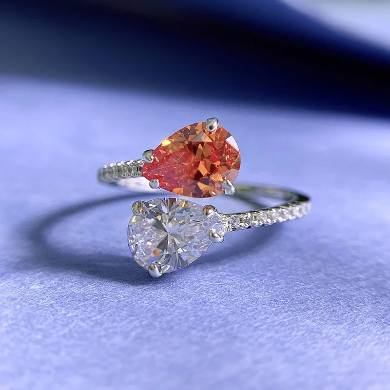 

SpringLady 2023 New 925 Silver Style Fashion Ins Droplet Fanta Orange 6 * 8mm Opening Adjustable Ring