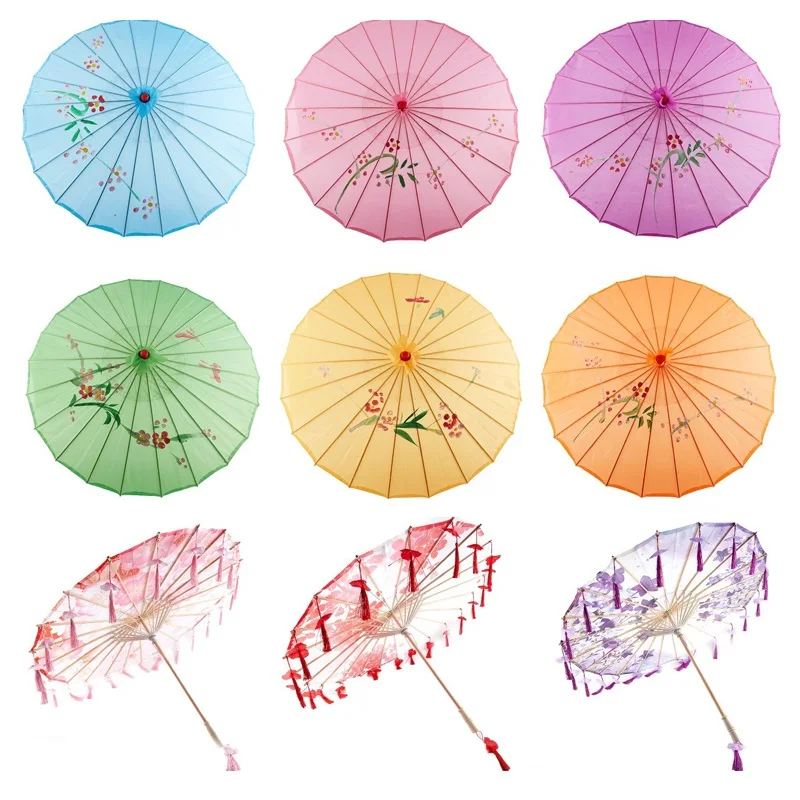 Silk Cloth Oil Paper Umbrella Rain Women Decor Vintage Dance Prop Peach Blossom Chinese Intangible Cultural Parasol Paraguas