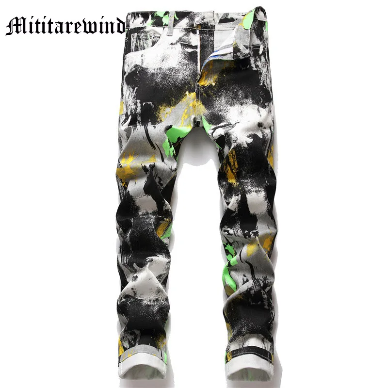 

Джинсы мужские прямые с цифровым принтом, хлопковые брюки в стиле хип-хоп, повседневные Модные Молодежные штаны со средней талией, лето 2022