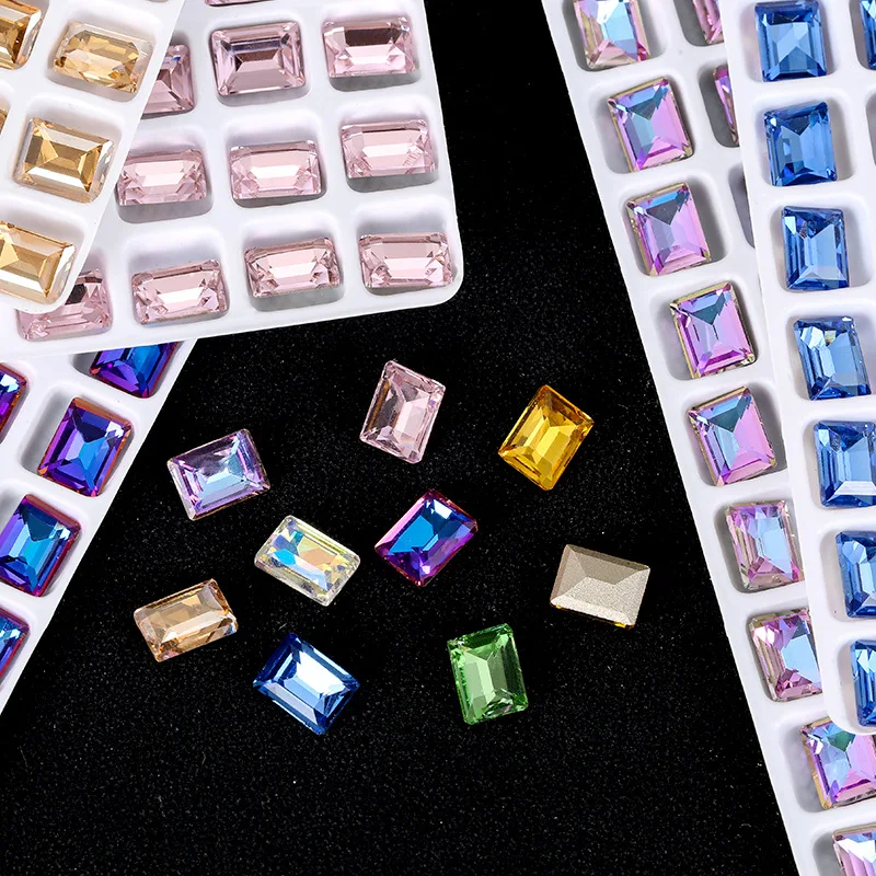 

20 шт., прямоугольные кристаллические стразы для дизайна ногтей, 6 х8 мм