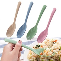 new portable kids flatware wheat straw soup spoon tableware long handle
