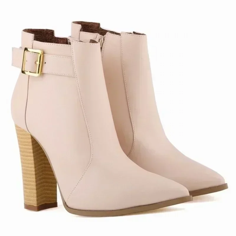 Зима-Осень женские ботильоны пикантные туфли на толстом высоком каблуке с острым