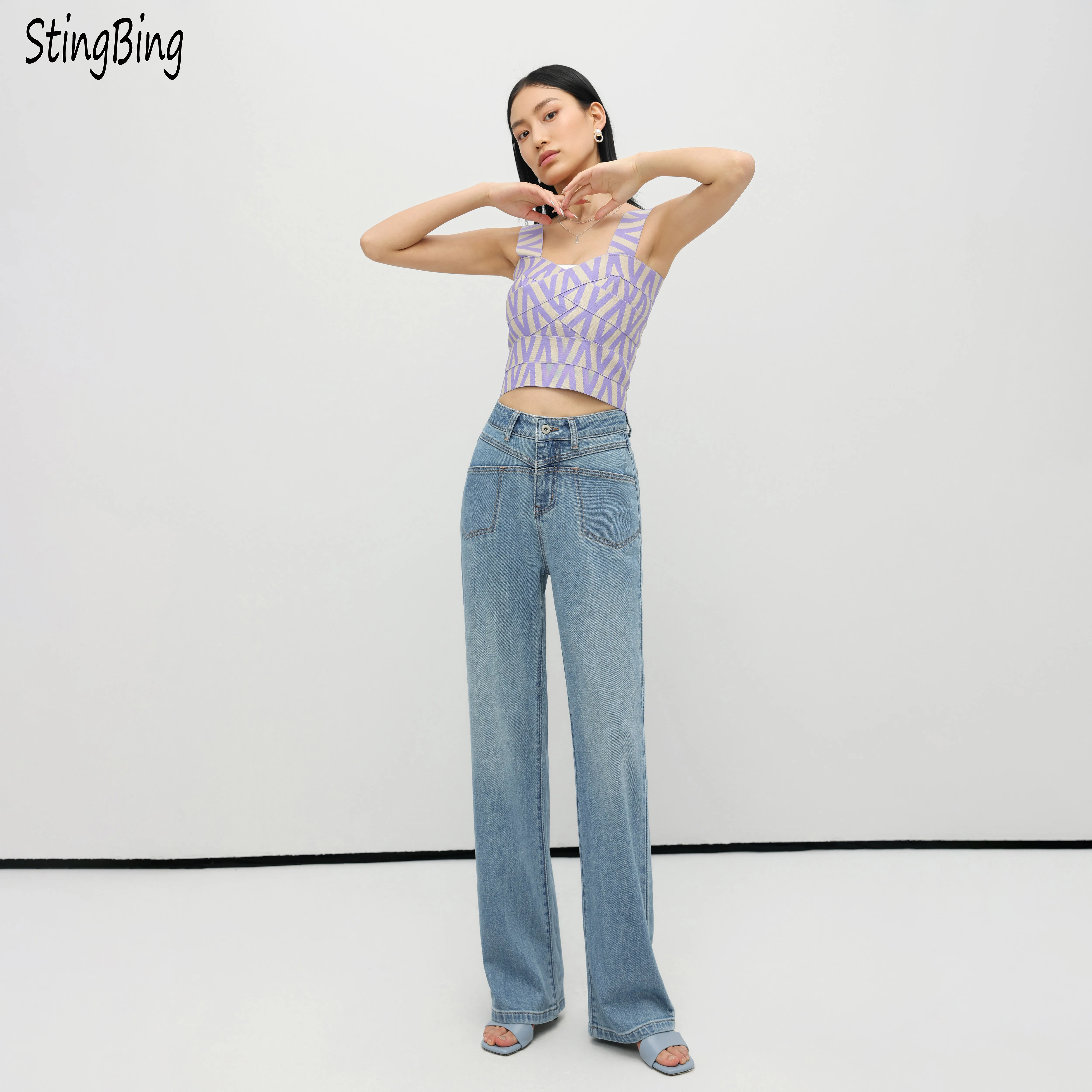 

Высококлассные джинсы StingBing, женские элегантные джинсовые брюки с высокой талией для мам, дизайнерские хлопковые офисные женские брюки полной длины с уникальными карманами