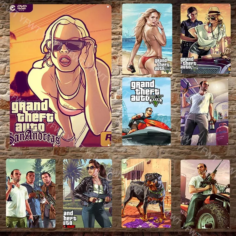 

Video Game GTA 5 Grand Theft Auto Metal Tin Sign Art Game PosterDecor Picture Quality Home Decor Poster Living Room Wall Decor