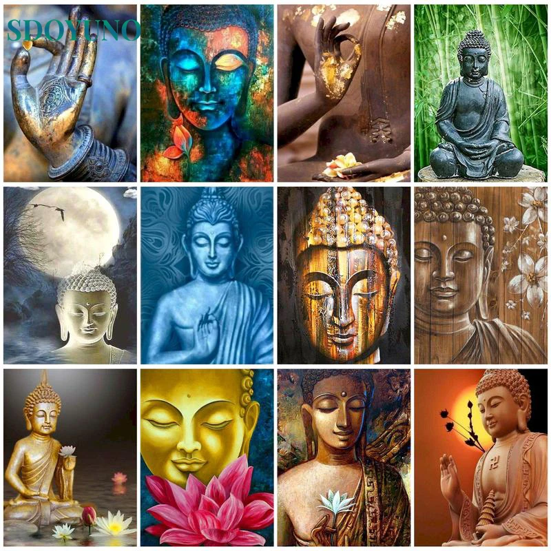 

SDOYUNO Painting By Number On Canvas DIY Crafts Kit For Adult Picture Coloring By Number Religious Buddha Statue Home Wall Decor