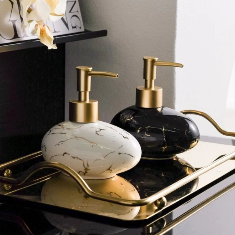 

Креативный Овальный позолоченный мраморный керамический флакон для лосьона, шампуня для душа, геля, ванной комнаты