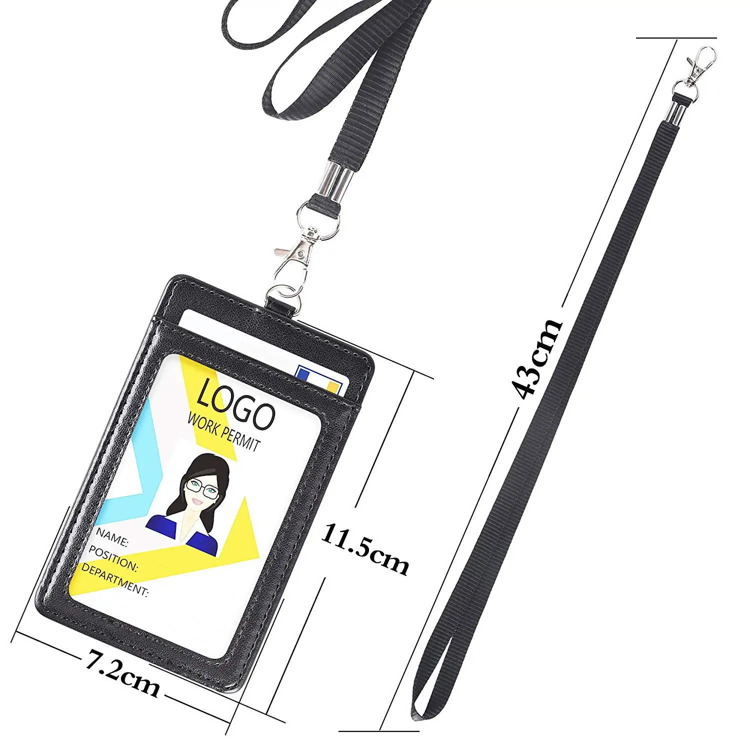 

Office Unisex PU Leather ID Badge Card Holder Wallet with 2 Card Slots Pocket with Neck Lanyards Id Badge Holder