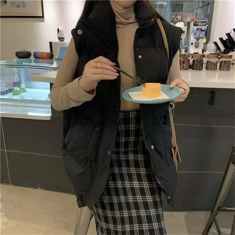 Autumn 2021 New Female Vest Jacket Women Winter Coat Warm Women Loose Parkas Solid Army Green Sleeveless Coats Parka 4 Colors