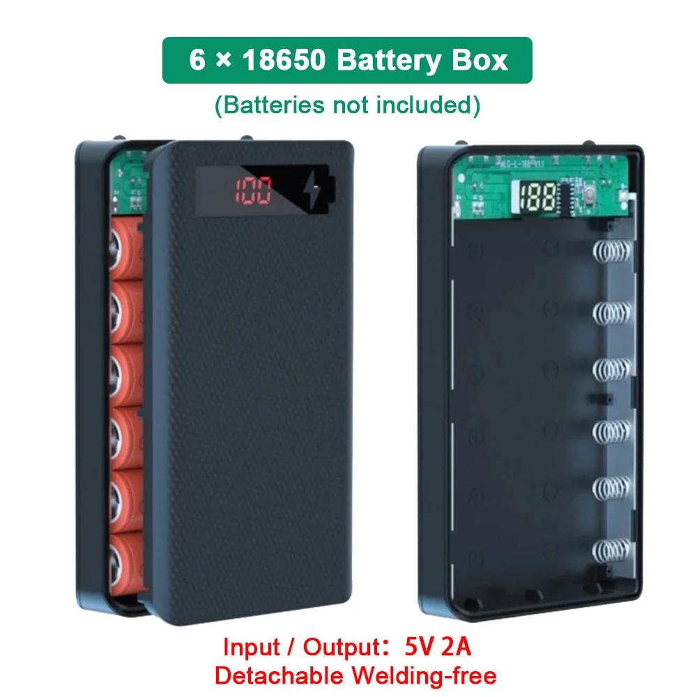 Держатель внешнего аккумулятора сделай сам без припоя 6*18650 два USB 5 В 2 А выход Type-C