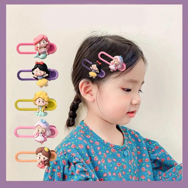 

Disney Princess Hairpin Mickey Donald Duck Pooh Winnie Hair Accessories BB Clip Side Hairpin Girl Headdress Children's Gift
