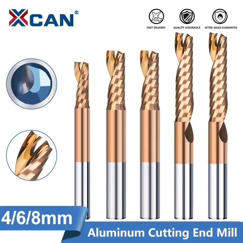 XCAN Aluminum Cutting End Mill 4 6 8mm Shank Single Flute TiCN Coating CNC Router Bit Carbide Milling Cutter