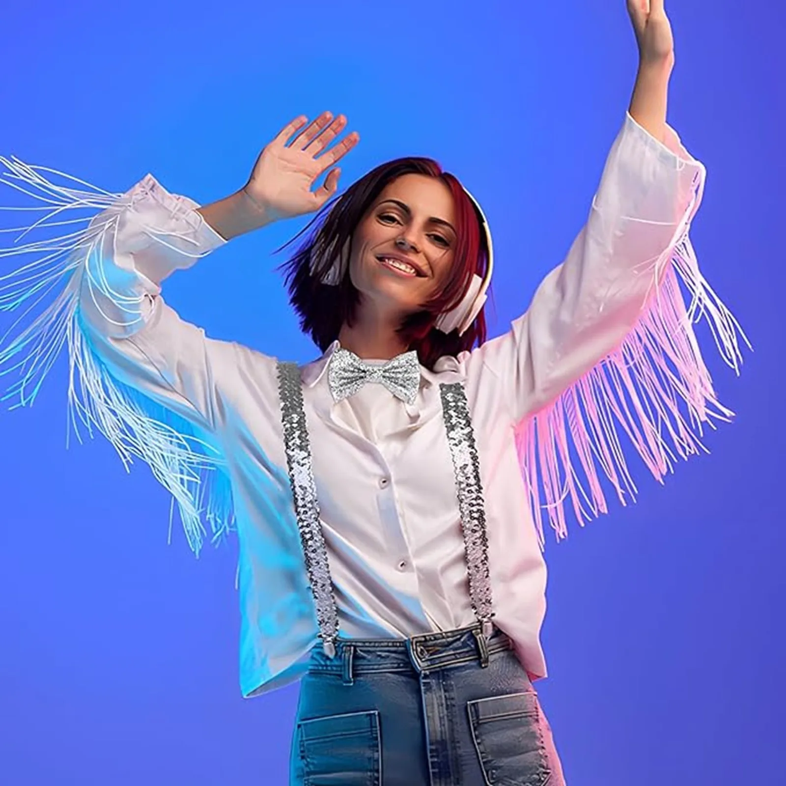 Аксессуары для новогодних костюмов подтяжки с блестками и бант Блестящий