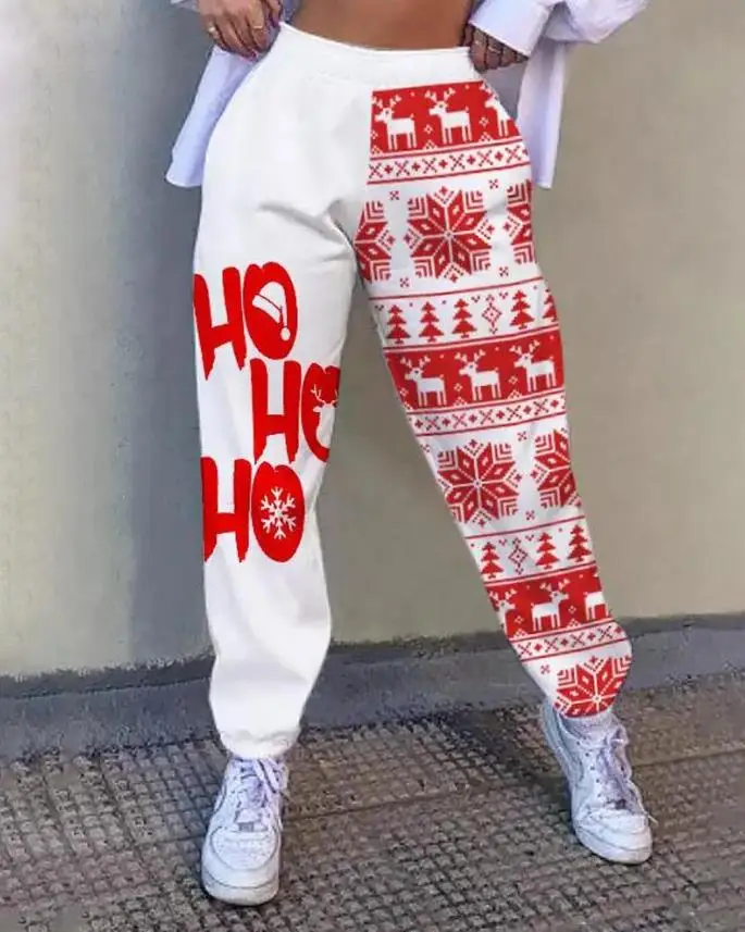 

Christmas Snowflake Letter Print Casual Sweatpants