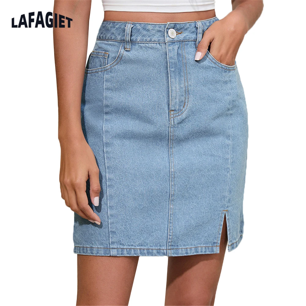 

Summer Women Sexy Skirt New Women Mini Denim Skirt Vintage High Waist Jeans Skirt Female Straight Side Split A Line Pencil Skirt