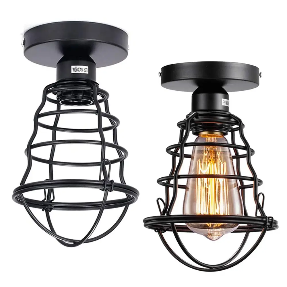 

Black Stairway Ceiling Mount Metal Cage for Kitchen Lamp Shades Light Fixtures Hallway Light Lamp Covers Ceiling Light