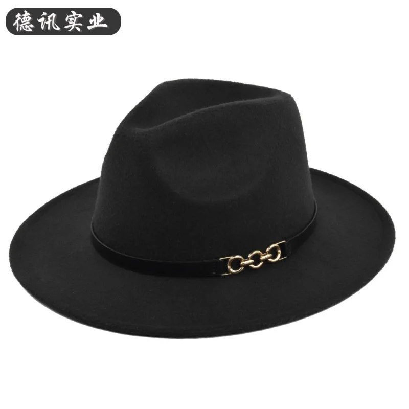 

European And American Retro Fedora Hat Woolen Hat Cowboy Hat Retro Wool-Like Felt Hat Flat Eaves Cap Bf154