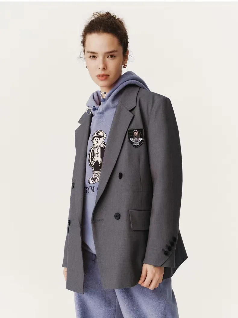 

Модные блейзеры с рисунком, Модные свободные куртки большого размера, официальное пальто серого цвета, женская одежда, платья для женщин, Traf