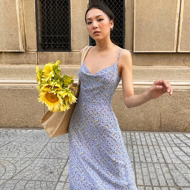 

Strap Sleeveless Flower Print Boho Summer Dress 2022 Elegant Vintage Sundress Long Maxi Dress French Party Vestidos Mujer