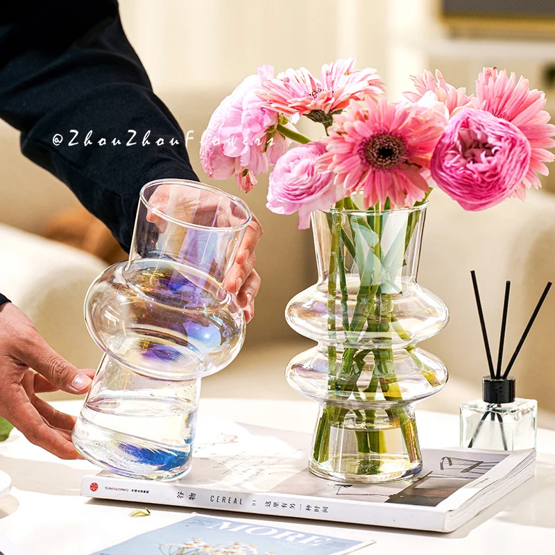 

Glass Nordic Vase House Plant Pots Garden Luxury Living Room Vase Office Grand Table Design Korean Floreros Balcony Decorations